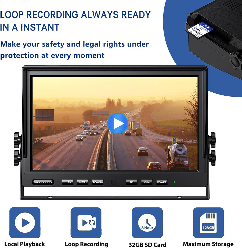 1080P Wireless Backup Camera System with 10 Inch DVR 4 Split Monitor, IP69 Waterproof Stable Signal Record Wireless 1 Rear and 2 Side View Cameras for RV Truck Trailer Camper (BW103)