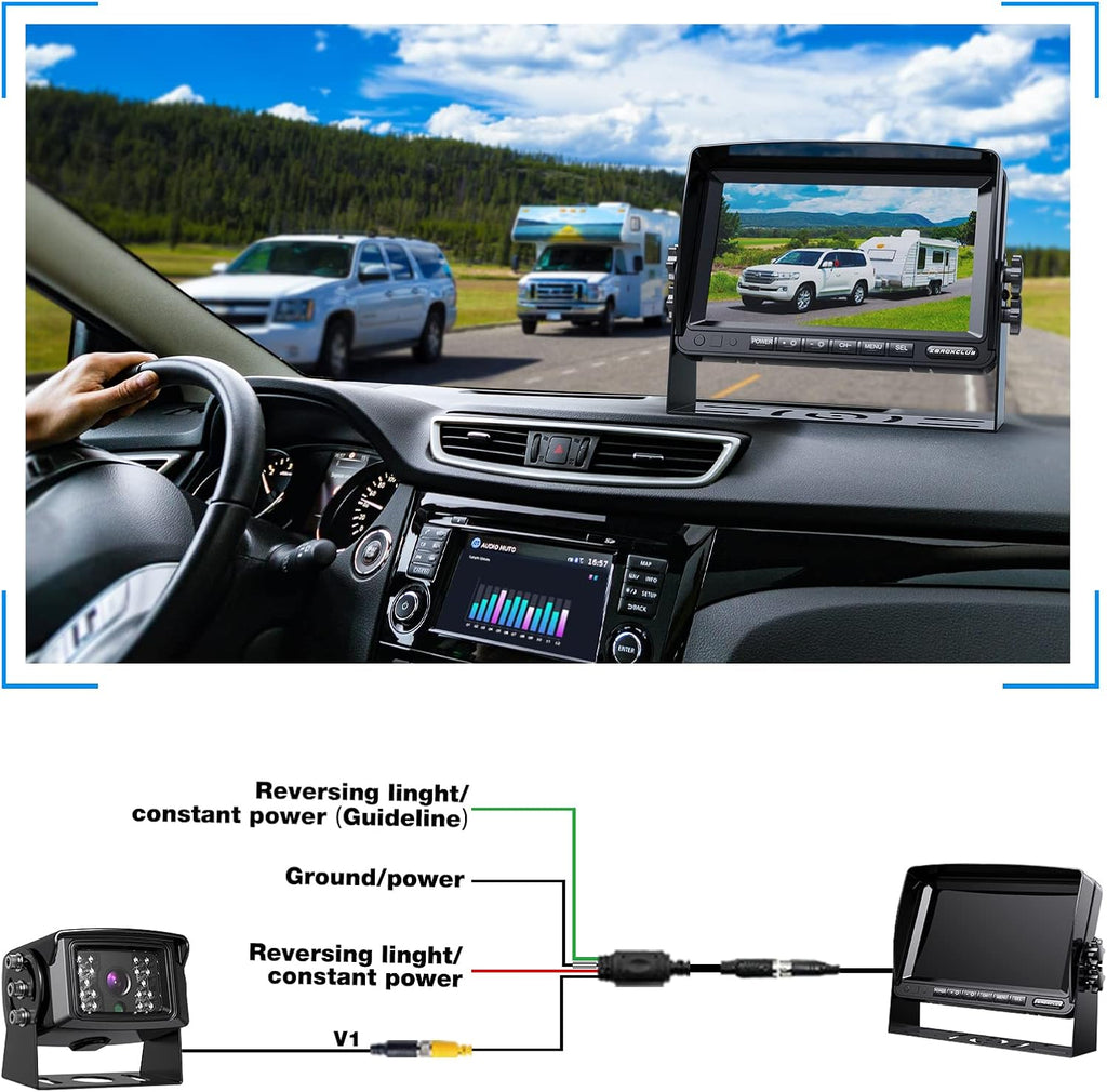 Rear View Camera Kit, Wired Backup Camera System 7 Inch Monitor IP69 Waterproof IR Night Vision 149° View Reversing Camera for Truck/Semi-Trailer/Box Truck/RV(SY01)
