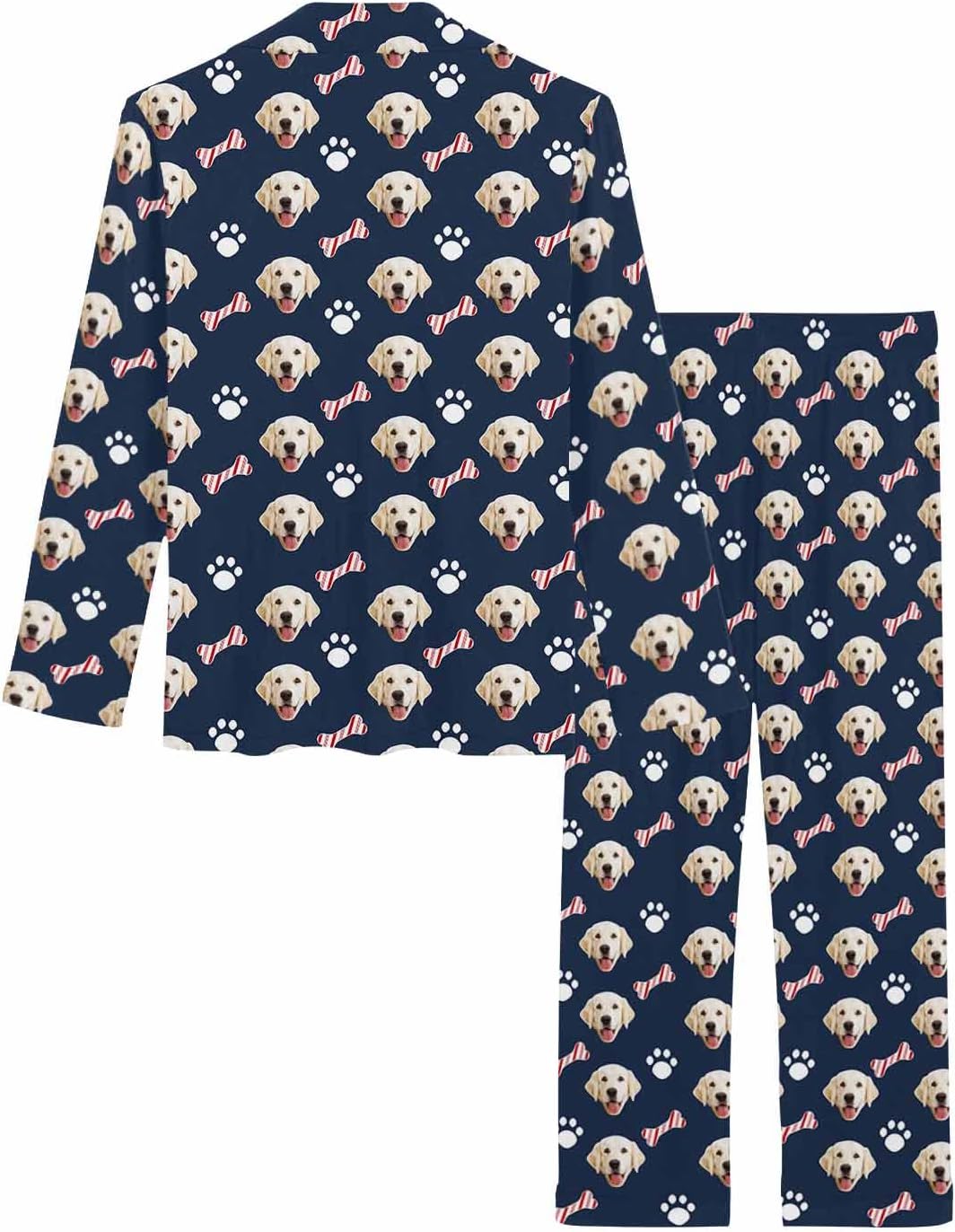 MyPupSocks Custom Face Pajamas for Women Set, Personalized Photo Long Sleepwear XS-XXL