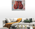 Quorin Banksy Graffiti Boxing Wall Art Red Boxing Gloves Pictures Gym Sport Wall Decor Canvas Print Painting Artwork for Gym Living Room Bedroom 12"x16"