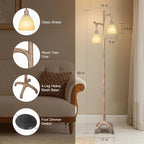 68" Farmhouse Floor Lamp with Glass Shade for Living Room, Vintage Standing Lamp for Bedroom, Rustic Floor Lamp Stepless Dimmable Tree Trunk Tall Lamp for Home Room Office Decor (Bulb Included)