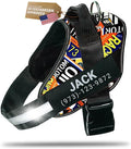 Personalized Dog Harness with Custom Name Patches, Adjustable Reflective No Choke Dog Vest with Handle for XXL Dog, Motorsport, 2XL