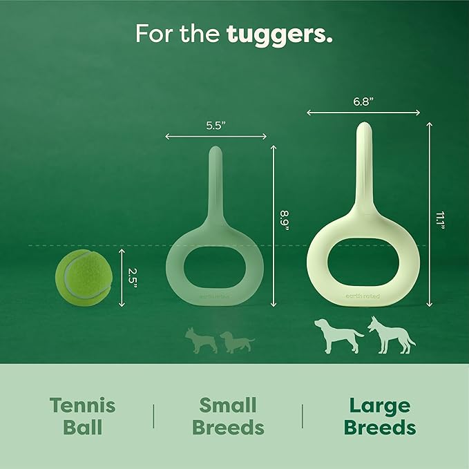 Earth Rated Tug of War Toy for Dogs and Puppies, Interactive Dog Pull Toys, Ergonomic Grip, Natural Rubber, Large, Green