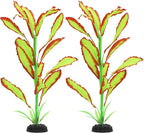 ALEGI Silk Aquarium Plants, 16 Inch Artificial Silk Plants Decorations for Fish Tank,Aquarium Décor Plastic Plants (Light Green with Red, 2 Pack)