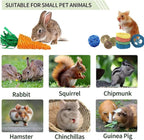 Grddaef 18 PCS Bunny Toys, Rabbit Toys Guinea Pig Toy Natural Apple Wood Grass Timothy Sticks Chew and Treat for Guinea Pigs Hamster Chinchillas