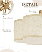 Semi Flush Mount Ceiling Lights, 6-Light 18" Gold Light Fixtures Ceiling Mount with Fabric Shade in Flower Shape, Drum Lighting Fixture for Nursery Bedroom Kitchen, AD-22007-6SF-GD-B