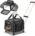 Airline Approved Expandable Premium Pet Carrier on Wheels- Two Sided Rolling Carrier- Designed for Dogs & Cats- Extra Spacious Soft Lined Carrier! (Black) (RL-PET-CARRIER-WHEELS)