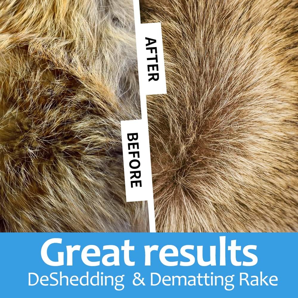 [ 2 in 1 design ] Undercoat Rake and Deshedding Tool for Dogs and Cats - Dematting Comb for Long Hair Pets, Grooming Brush to Clear Mats, Tangles and Reduce Shedding by 95%