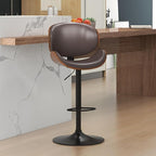 KCC Bar Stools, Swivel Adjustable Height Barstools, PU Leather Upholstered Bar Chairs with Footrest, Bentwood Bar Stool for Kitchen, Bar, Dining Room(Brown PU)