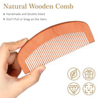 10 Sets Natural Boar Bristle Brush, Pear Wood Dual Sided Wide Tooth Comb with Travel Pouch - Beard Grooming Kit for Men's Beard Care, Valentine Gift (Long Handle)