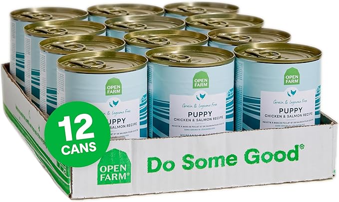 Open Farm Canned Puppy Food, Pate for Complete & Balanced Nutrition, Grain Free and Legume-Free, Chicken & Salmon Recipe for Puppies, 12.5oz Cans (Pack of 12)
