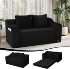 MeMoreCool Convertible Sofa Bed, Pull Out Loveseat Sofa Sleeper Couch for Bedroom Living Room Lounge, 2 in 1 Small Couch Bed with Pillow, Foldable Love Seat Futon Corduroy Black