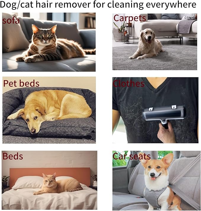 Wokaku Roller Pet Hair Remover Lint Brush with Self-Cleaning Fur Bin and Ergonomic Handle for Furniture Couch Carpet Car Seat Bedding Clothes Multi-Surface Dog Cat Hair Removal Tool