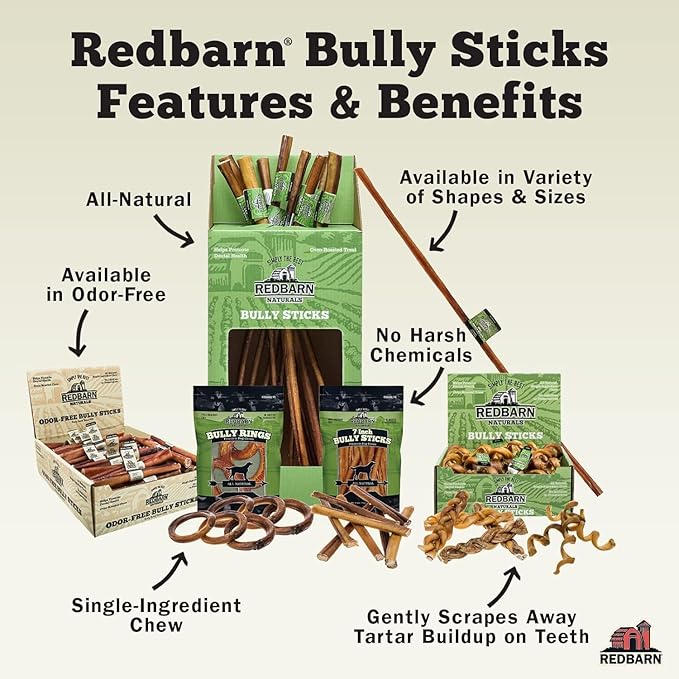 Redbarn Pet Products All Natural 8-12" Braided Bully Sticks for Medium & Large Dogs - Healthy Long Lasting Beef Chews Variety Party Pack - Single Ingredient Low Odor Rawhide Free - 1 lb Bag