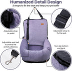 Dog Car Seat for Small Medium Dogs Up to 40lbs, Detachable Washable Soft Pet Booster Travel Bed for Front & Purple Seat with Safety Leash Belt