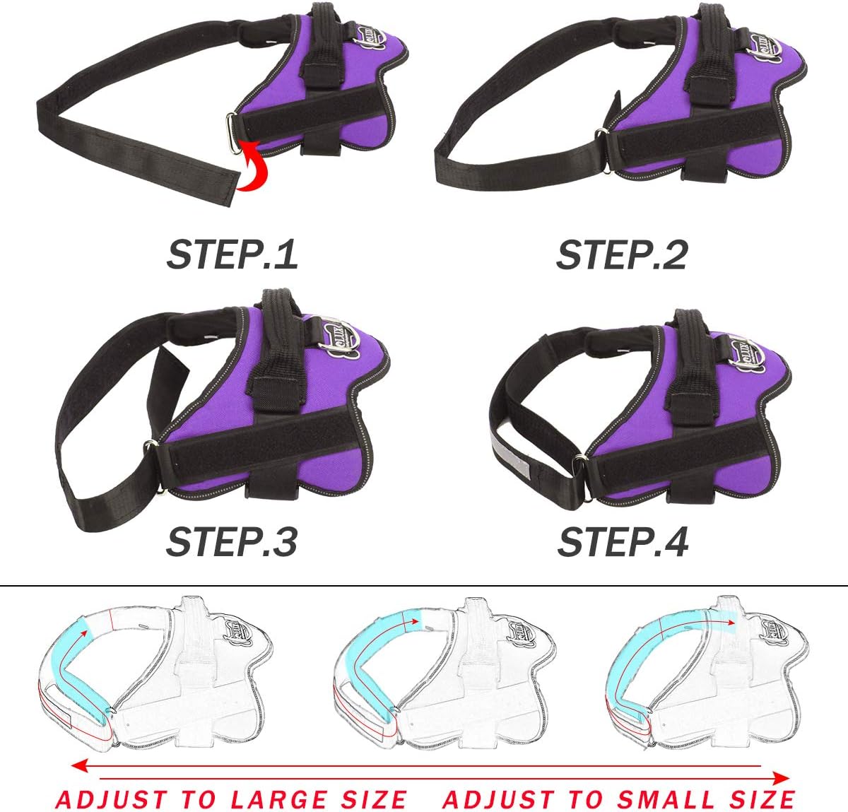 Bolux Dog Harness, No-Pull Reflective Dog Vest, Breathable Adjustable Pet Harness with Handle for Outdoor Walking - No More Pulling, Tugging or Choking (Purple, L)