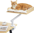 PAWZ Road Cat Desk Bed, Wooden Cat Bed for Desk Supports Up to 50 lbs, 360° Rotation & Adjustable, Nest Desktop Attachment Cats Hammock for Table, Beige