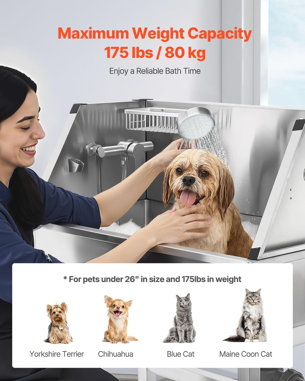 VEVOR Stainless Steel Dog Washing Station, 34 inch Pet Grooming Tub w/Faucet & Showerhead & Soap Holder & Play Balls Simple Dog Bathtub for Multiple Pets, Home Washing Sink
