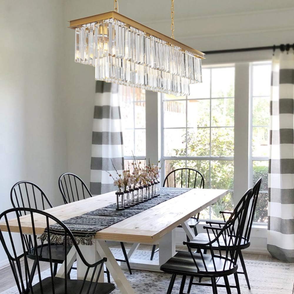L39.4 W10.2 Gold Rectangle Modern Crystal Chandeliers Lighting Pendant Ceiling Lights Fixture Lamp for Dining Living Room