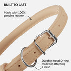 CollarDirect Rolled Leather Dog Collar, Soft Padded Round Puppy Collar, Handmade Genuine Leather Collar Dog Small Large Cat Collars 13 Colors (18-22 Inch, Beige Smooth)