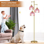 Gold Floor Lamps for Living Room Bedroom-3 Light Vintage Floor Lamp with Glass Lampshape & Three Bulbs,Mid Century Modern Standing Lamp Tall Tree Flower Floor Lamps for Bedroom Living Room,Corner