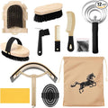 Abbylike 12 Pieces Horse Grooming Kit Racing Festival Tack Room Supplies Horse Brush Sets Equine Care Cleaning Kit Shedding Grooming Massaging Tools(Black)