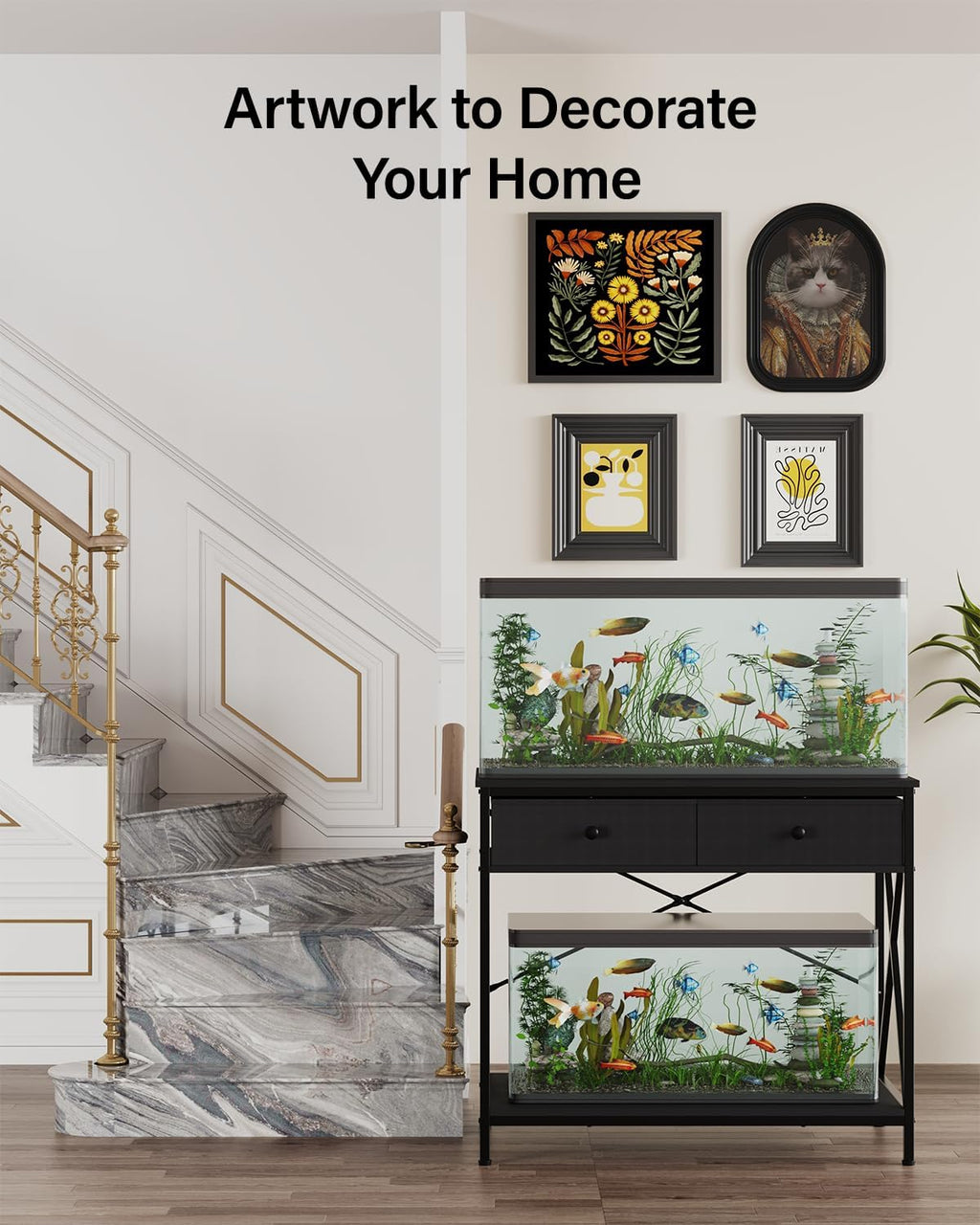Fish Tank Stand 40 Gallon: Sturdy Aquarium Stand with Accessories Storage - Metal Fish Tank Table for 40-50 Gallon Reptile Breeder Turtle Terrarium - 35"X19.54" Weight Capacity 660 lbs