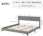 Allewie King Size Platform Bed Frame with Adjustable Upholstered Headboard, Strong Wood Slats, Heavy Duty Mattress Foundation, No Box Spring Needed, Noise-Free, Easy Assembly, Light Grey