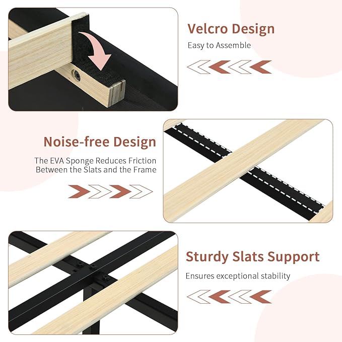 Full Size Bed Frame with Headboard, Velvet Upholstered Bed Frame with LED Lights, Full Size Platform Bed with Wooden Slats Support, No Box Spring Needed, No Noise, Black