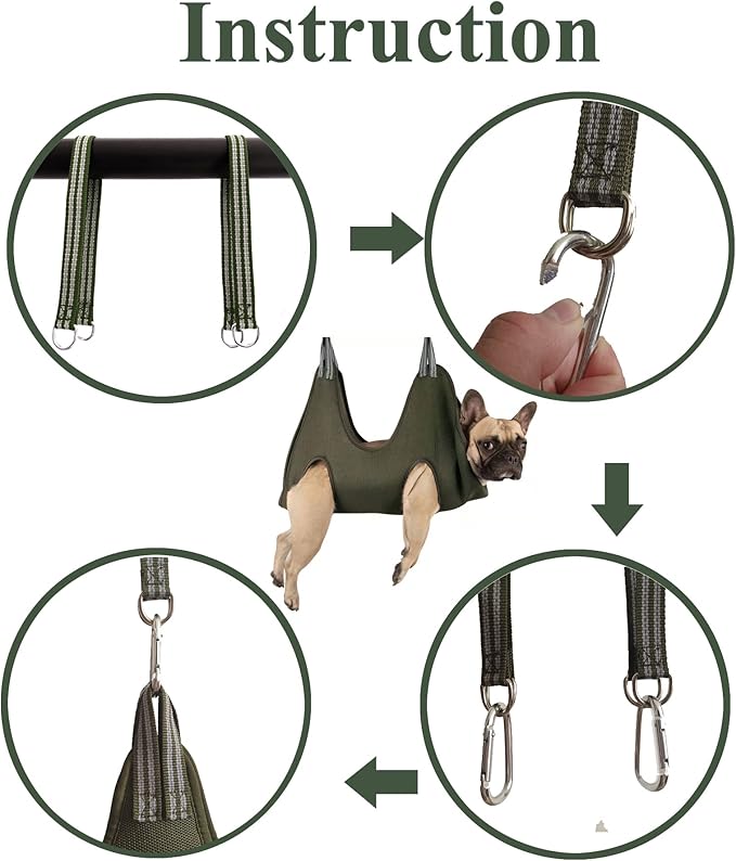 10 in 1 Dog Grooming Hammock Harness with Clippers/Trimmer, Dog Nail Hammock, Grooming Sling Holder Hanger Restraint for Nail Trimming/Clipping (S/Under 30lb, Khaki Green)