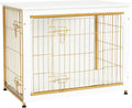 DWANTON Dog Crate Furniture with Cushion, Wooden Kennel Table with Double Doors, Indoor Dog House, Medium Size, 32.5" L, White