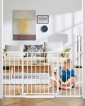 29"-51" Baby Gate for Stairs, Auto Close Stroller Friendly Dog Gate Indoor for Doorways, Pressure Mounted Baby Gate, Easy Walk Through Gate for Children & Pets, White