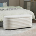 Storage Teddy Ottoman Bench Upholstered Fabric Storage Bench End of Bed Stool with Safety Hinge for Bedroom, Living Room, Entryway, Closet(44.5", White)