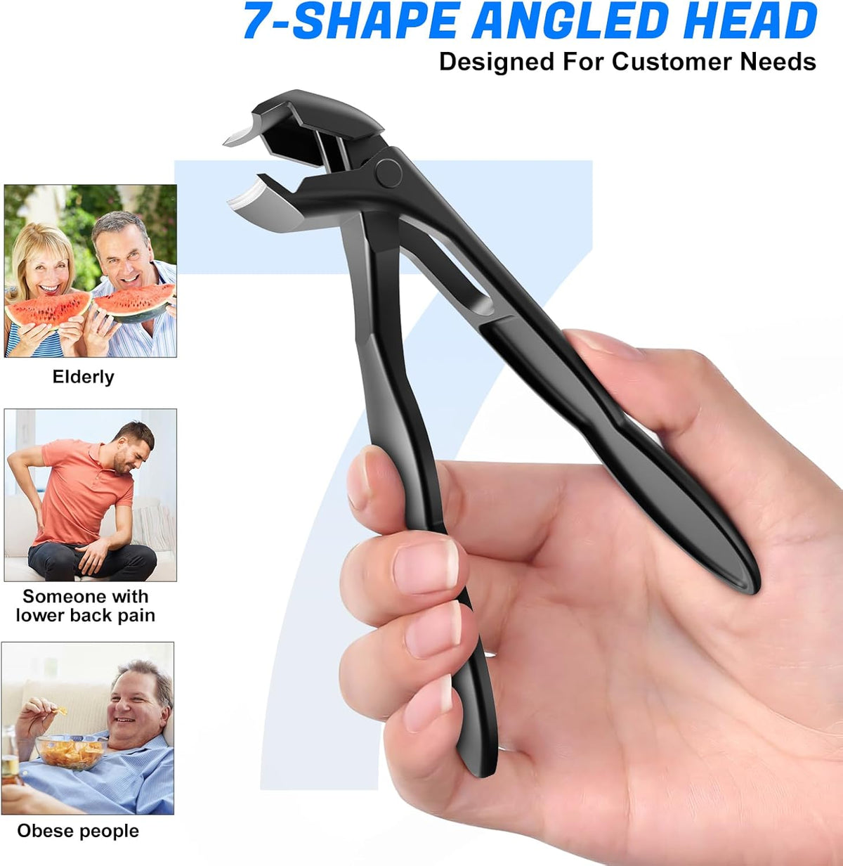 Toenail Clippers for Seniors Ingrown Thick Toenails, 2025 Angled Head Toe Nail Clippers with Catcher, Heavy Duty 45° Slanted Toenail Clippers, 37mm Wide Opening Nail Cutter with Long Handle, 6PCS