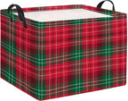 Rectangular Christmas Basket Trick or Treat Spooky Boo Basket with Handles for Women Girls Cute Storage Bin Organizer(Christmas Check)