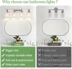 4 Light Bathroom Light Fixtures, Chrome Vanity Lights with Clear Glass Shades, Modern Bathroom Light Fixtures Over Mirror, Modern Bathroom Wall Lamp for Mirror Living Room Cabinet