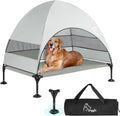 Upgraded Elevated Dog Bed with Canopy, Portable Raised Outdoor Dog Bed with Stable Anti-Slip Feet, Removable Wider Shade, Raised Dogs Cot for Large Pets Camping, Indoor & Outdoor Use