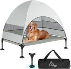 Upgraded Elevated Dog Bed with Canopy, Portable Raised Outdoor Dog Bed with Stable Anti-Slip Feet, Removable Wider Shade, Raised Dogs Cot for Large Pets Camping, Indoor & Outdoor Use