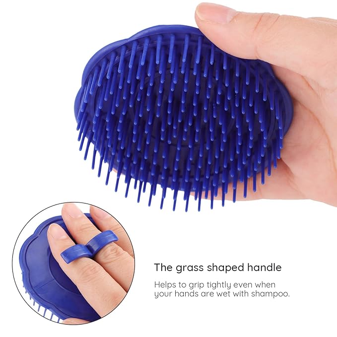 Segbeauty Palm Brush Hair, 4Pcs Scalp Massage Shampoo Brushes, Hair Brushes Men Beard Comb, Shampoo Deep Cleaning Scalp Scrubber for Washing Hair Pet Shower Grooming Travel Salon Barber Stylist Blue