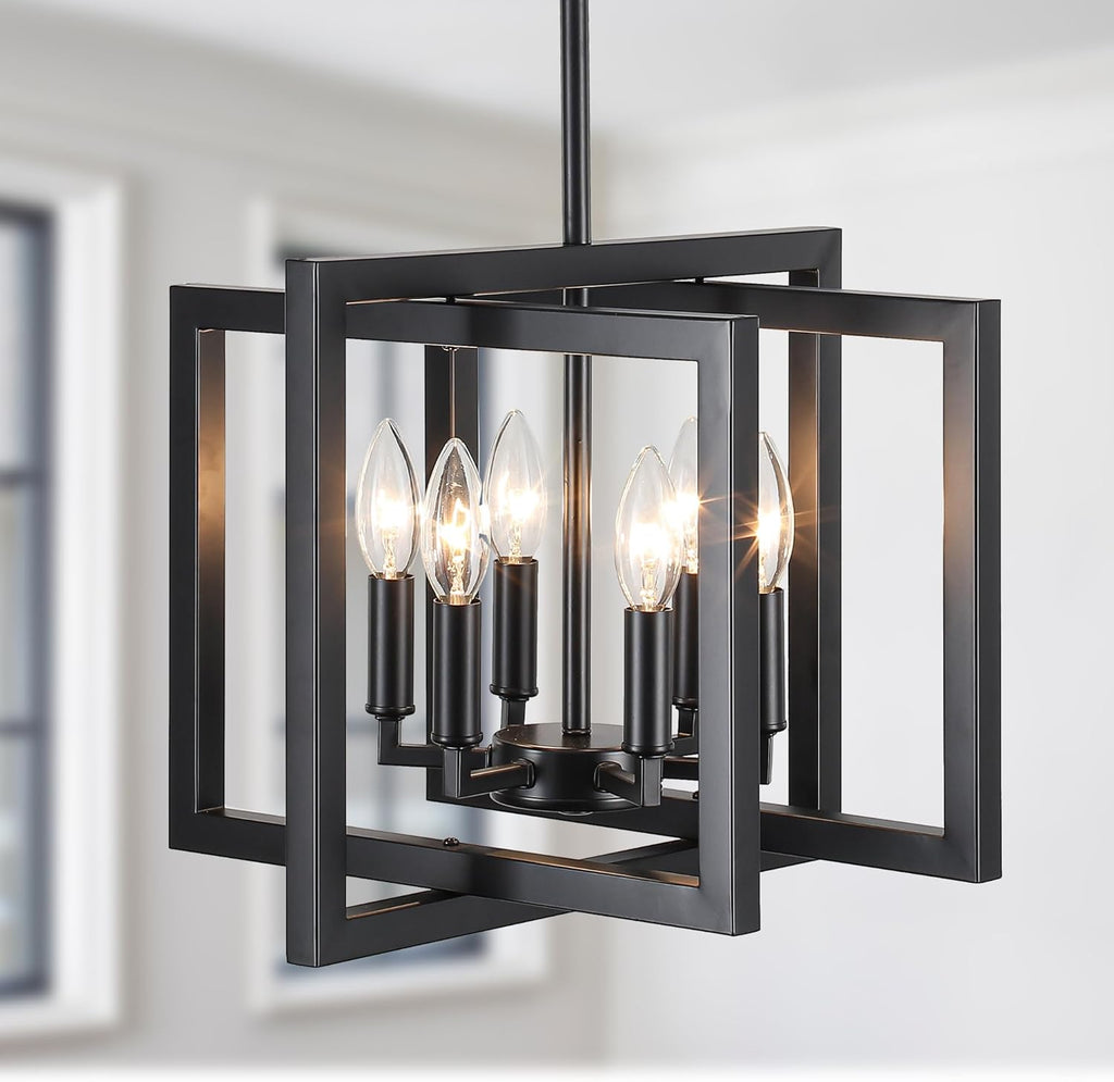 ANKYLHUA Black Chandelier,6-Lights Ceiling Light Fixture E12,Adjustable Hight Pendant Lights Kitchen Island,Chandeliers for Dining Room Bedroom,Entryway,Foyer