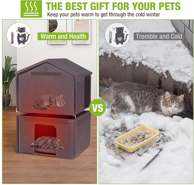 GUTINNEEN Outdoor Cat House Insulated for Winter Waterproof Feral Cat Shelter…