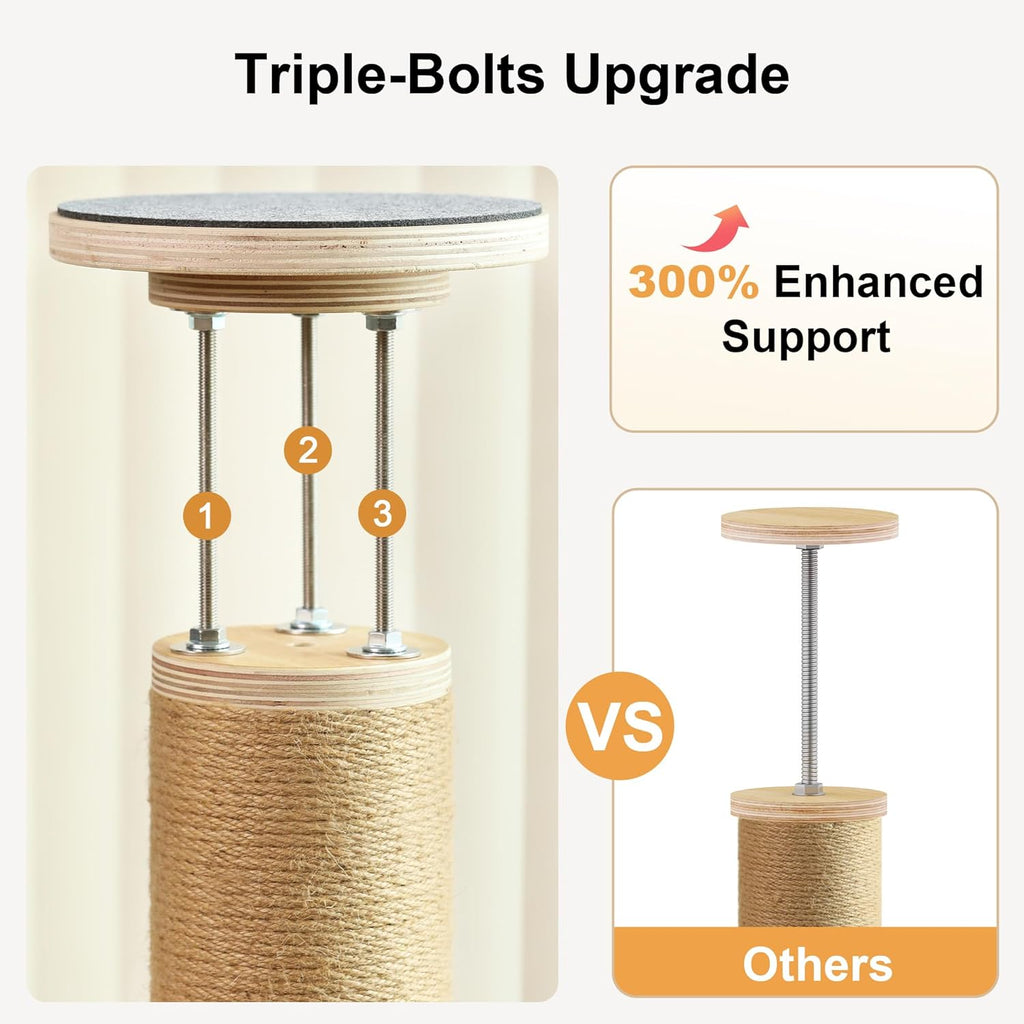 FUKUMARU Floor to Ceiling Cat Tree, 6 Level Adjustable Height (5.7-9.8 ft) Climbing Tower with Thickened Scratching Posts, Cats Activity Center with Transparent Capsule and Cozy Hammock