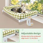 Sunhoo Cat Window Perch Hammock Sturdy Windowsill Bed Seat for Large Cats No Drilling No Suction Adjustable Kitty Shelf with Washable Cover Easy Assembly Holds up to 40 lbs 24.8 * 15 in (Green, L)