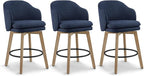 Counter Height Barstools 26 inch Upholstered Swivel Bar Stools with Back and Wood Legs for Kitchen Island,Set of 3,Blue Fabric