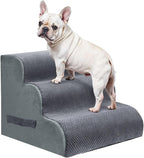 PAWSCART Pet Stairs for Dogs 3-Step, 15.7" H Pet Stairs for High Bed, Couch Sofa & Chair, 30D Material Soft Foam Dog Steps with Non-Slip Bottom Surface Removable Washable Cover, Grey