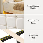 Keyluv Upholstered Queen Floating Bed Frame with RGB LED Lights and Charging Station, Velvet Platform Bed with Button Tufted Storage Headboard, Type-C & USB Charging Ports, No Box Spring Needed, Beige