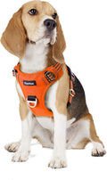 Funfox Dog Harness No Pull, Adjustable Pet Vest Harness, Super Soft Material with Vertical Handle Easy Control, Reflective Night Walking, 2 Leash Clips for Small Sized Dogs, Orange, S