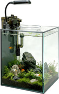 2.1 Gallon Nano Aquarium Kit with Lid, Space Saving Hang-On Filter and LED Light, Ultra-Clear Rimless Glass Desktop Fish Tank for Small Fish, Shrimp, and Betta