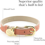 NINA WOOF Rio Vegan Leather Dog Collar - Padded Luxury Dog Collar with Adjustable Buckle - Collar for Dogs, Dog Collar for Small Dogs to Dog Collar for Large Dogs - Color Peach (Extra Small)
