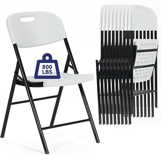 50 Pack Thicker 800 LBS White Folding Chairs, Commercial Grade Folding Chair, Foldable Chairs for Events